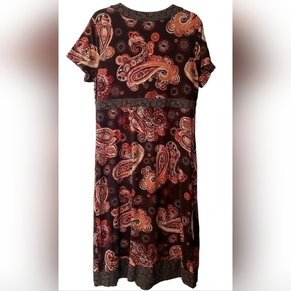 Vintage Croft & Barrow Brown Paisley‎ Print V Neckline Knit Dress size XL - Picture 2 of 10